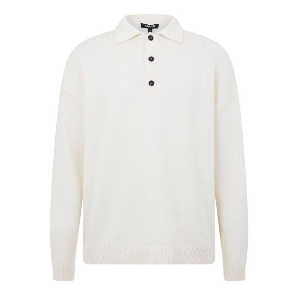Capo Mens Long-Sleeved Polo Shirt / Cream